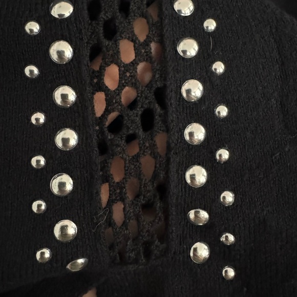 Bar III crewneck metallic embellished net long sleeves sleeves Black pullover L - Picture 8 of 8